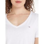 Th Dw0dw14617 Tjw Slım Soft V Neck Tee Kadın Tshirt – BEYAZ - Görsel 3