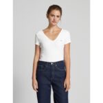 Th Dw0dw17385 Tjw Slım Essentıal Rıb V Ss Kadın Tshirt – BEYAZ - Görsel 3