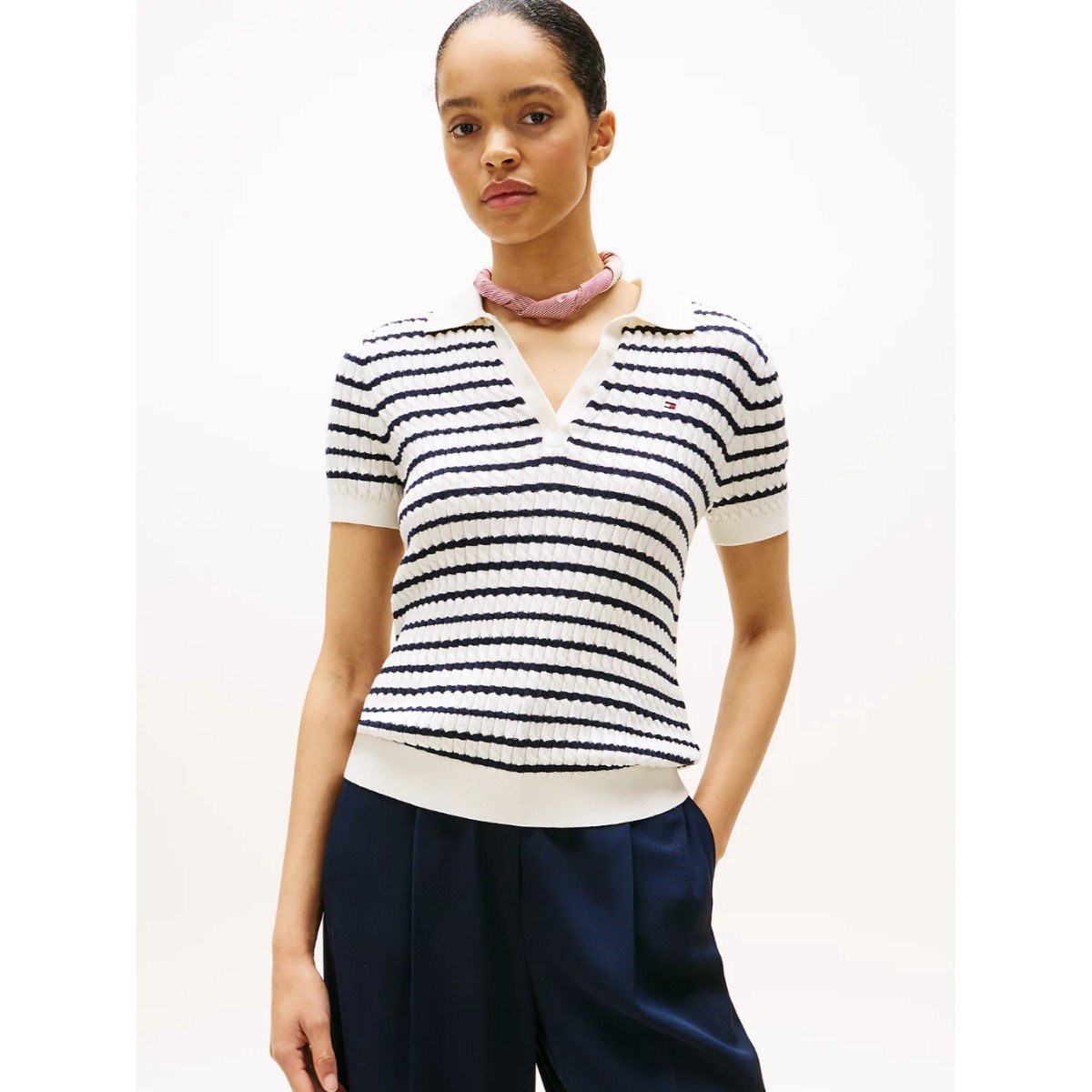 169691-0-th-ww0ww41474-co-cable-fine-gg-polo-ss-kadin-tshirt-01034794e43b Th Ww0ww41474 Co Cable Fıne Gg Polo S/s Kadın Tshirt – BEYAZ-LACİVERT - Görsel 1