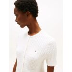 Th Ww0ww45707 Co Cable Fıne Gg S/s C-nk Cardı Kadın Sweaters – KREM - Görsel 2