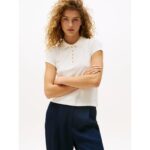 Th Ww0ww45768 Gold Button Slım Ss Polo Kadın Tshirt – BEYAZ