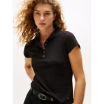 Th Ww0ww45768 Gold Button Slım Ss Polo Kadın Tshirt – SİYAH - Görsel 2