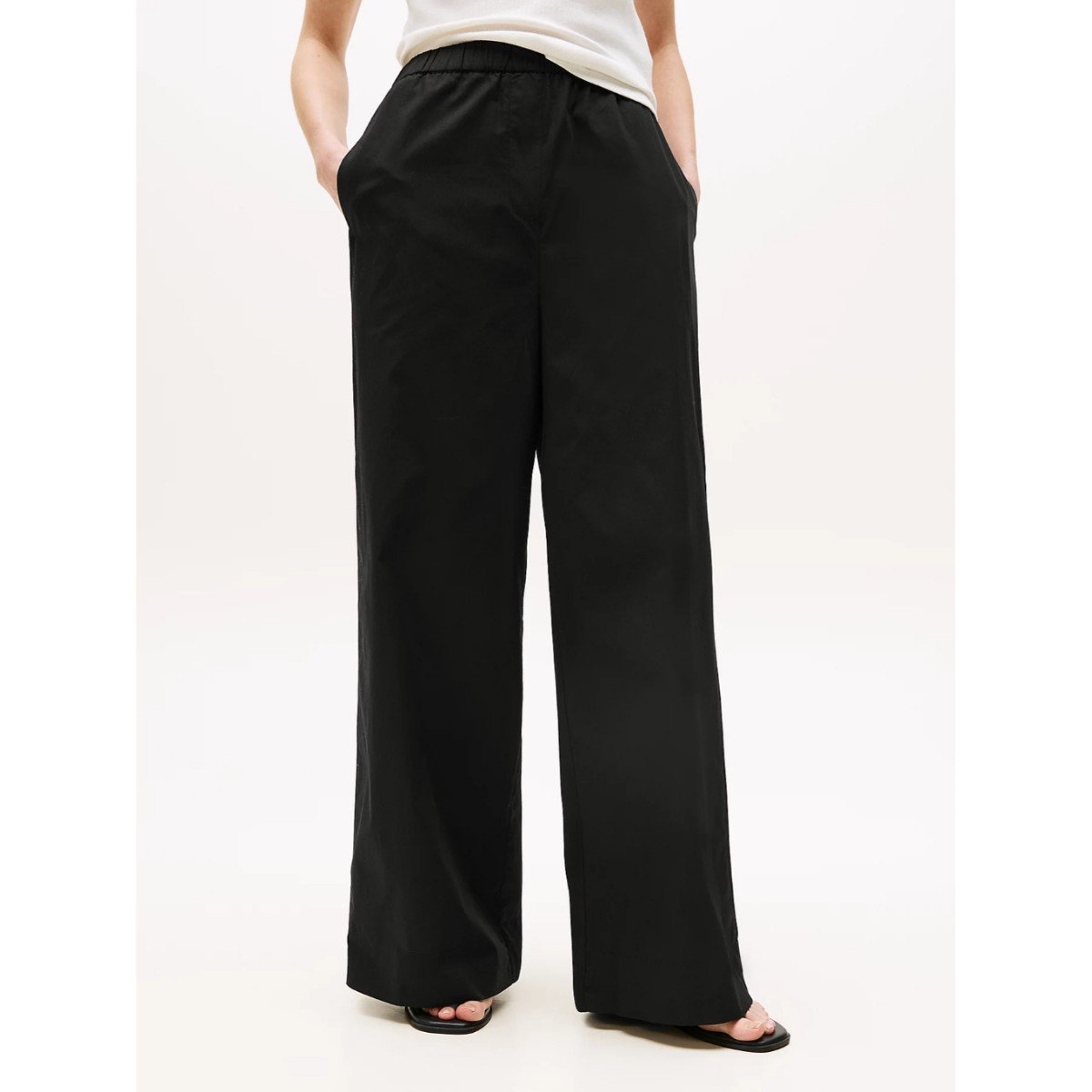 169735-0-th-ww0ww45891-poplin-wide-leg-kadin-pantolon-01034794e43b Th Ww0ww45891 Poplın Wıde Leg Kadın Pantolon – SİYAH - Görsel 1