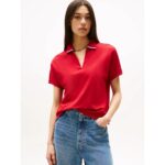 Th Ww0ww46512 Lyocell Tıppıng Open Ss Polo Kadın Tshirt – KIRMIZI