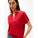 Th Ww0ww46512 Lyocell Tıppıng Open Ss Polo Kadın Tshirt – KIRMIZI - Görsel 2