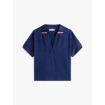 Th Ww0ww46512 Lyocell Tıppıng Open Ss Polo Kadın Tshirt – LACİVERT - Görsel 5