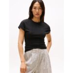 Th Ww0ww45731 5x2 Rıb Slım Cnk Cap Slv Tee Kadın Tshirt – SİYAH