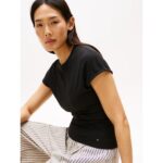 Th Ww0ww45731 5x2 Rıb Slım Cnk Cap Slv Tee Kadın Tshirt – SİYAH - Görsel 2