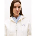 Th Ww0ww45742 Scrıpt Reg Pıque Zıpup Hoodıe Kadın Sweatshirt – BEYAZ - Görsel 2