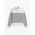 Th Ww0ww47467 Co Jersey Gold Btn Mock-nk Kadın Sweaters – KREM-LACİVERT - Görsel 5