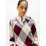 Th Ww0ww48393 Co Argyle Polo-nk Kadın Sweaters – BORDO-KREM - Görsel 4